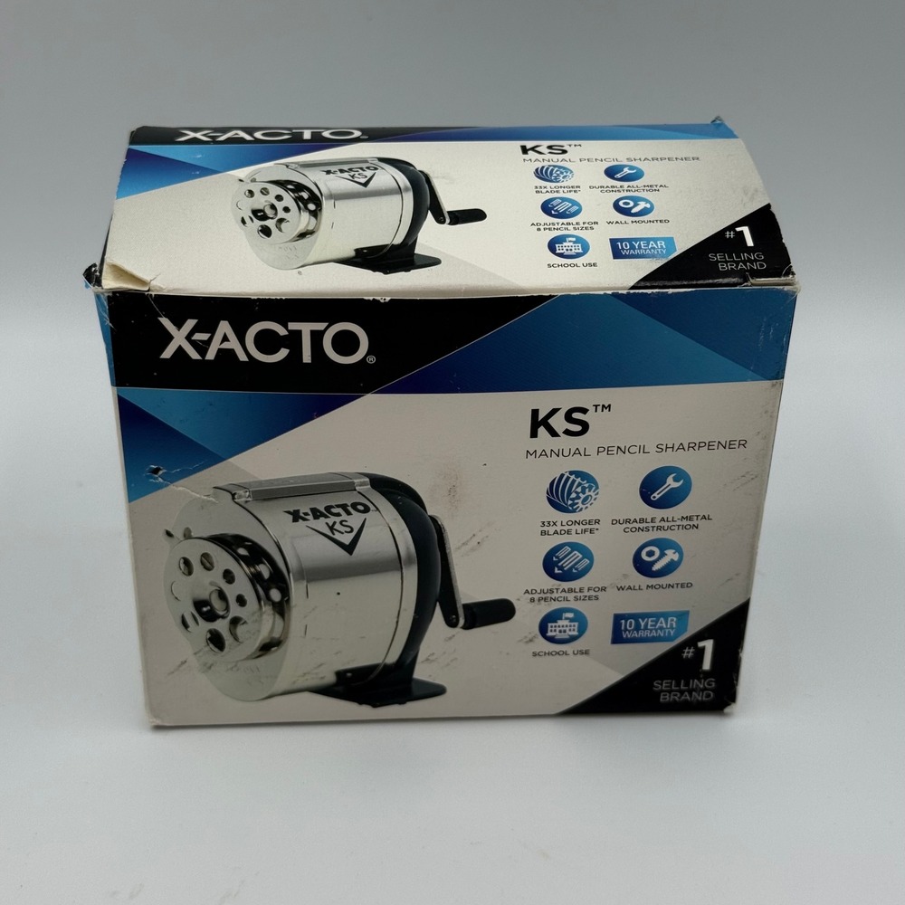 X-ACTO KS Manual Pencil Sharpener All-Metal Wall Mount Adjustable 8 Sizes Chrome